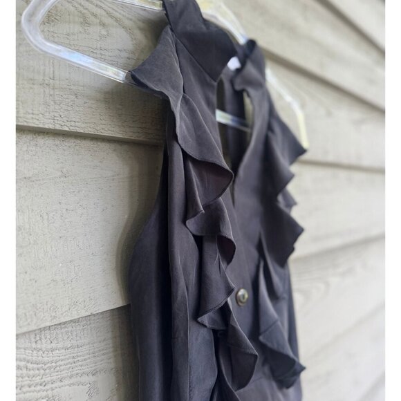 Sunner Black Silk Halter Dress Size 4 Ruffle Front Cocktail Party - Picture 7 of 9